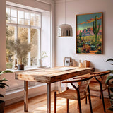 Vintage Postcard Style Desert Landscape Saguaro Art Print: 12″×18″