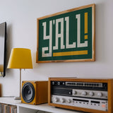 Y'all Typography Green and Gold Wall Art Print Poster Decor: 12″×18″