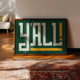 Y'all Typography Green and Gold Wall Art Print Poster Decor: 12″×18″