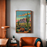Vintage Postcard Style Desert Landscape Saguaro Art Print: 12″×18″