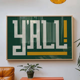 Y'all Typography Green and Gold Wall Art Print Poster Decor: 12″×18″