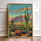 Vintage Postcard Style Desert Landscape Saguaro Art Print: 12″×18″