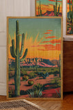 Vintage Postcard Colorful Desert Landscape Saguaro Art Print Cactus Sunburst Print: 20″×30″