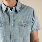 The Wyatt Pearl Snap Short Sleeve Solid Shirt: Washed Indigo Chambray / Medium