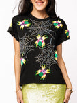 QOS Black Sparkle Spider Tee