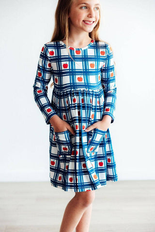 Girls Plaid Apples Dress