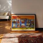 Greetings From Texas Vintage Postcard Print Orange: 20″×30″