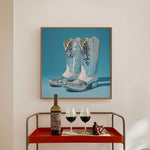 Disco Ball White Cowboy Boot Print: 14″×14″