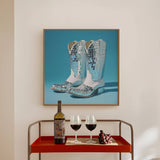 Disco Ball White Cowboy Boot Print: 14″×14″
