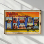 Greetings From Texas Vintage Postcard Print Orange: 20″×30″