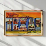 Greetings From Texas Vintage Postcard Print Orange: 20″×30″