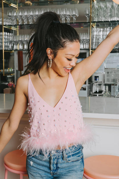 The Baby Pink Feather Top – Pecan Creek Outfitters