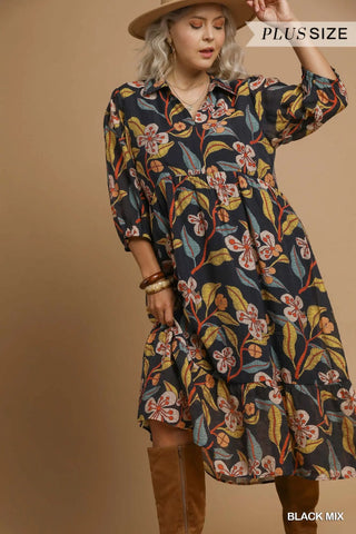 Curvy Fall Floral Midi Dress