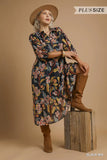 Curvy Fall Floral Midi Dress