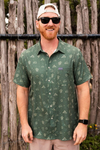 Out West Green Button Up