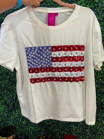 Sparkle Flower USA Flag Tee