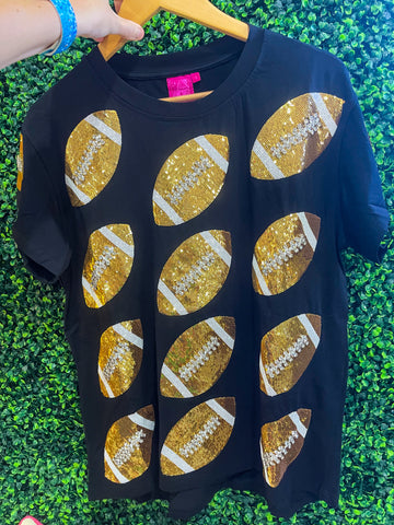 Queen Sparkle Football Tee- Black