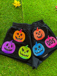 Spooky Sparkle Pumpkin Shorts
