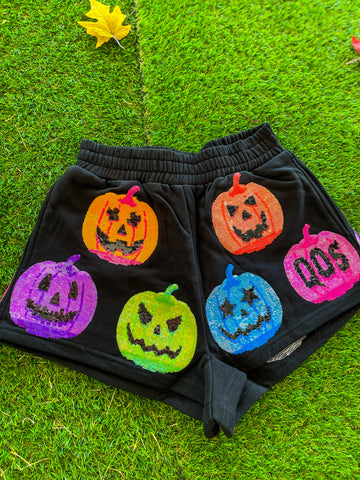 Spooky Sparkle Pumpkin Shorts