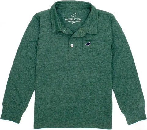 Boys Green Pocket Polo LS