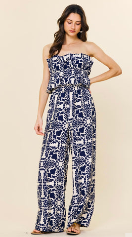 Navy Printed Jumpsuit