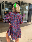 Navy Corduroy Ruffle Dress