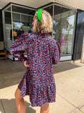 Navy Corduroy Ruffle Dress
