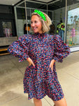 Navy Corduroy Ruffle Dress