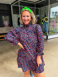 Navy Corduroy Ruffle Dress