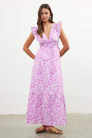 Floral Print Maxi Dress-Pink