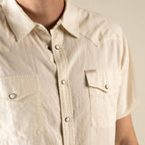 The Wyatt Pearl Snap Short Sleeve Solid Shirt: Washed Indigo Chambray / Medium
