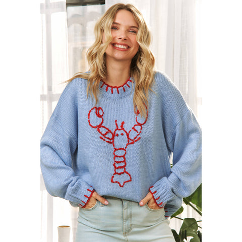 Lovely Lobster Sweater-Blue