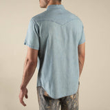 The Wyatt Pearl Snap Short Sleeve Solid Shirt: Washed Indigo Chambray / Large