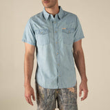 The Wyatt Pearl Snap Short Sleeve Solid Shirt: Washed Indigo Chambray / X-Large