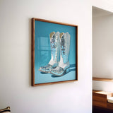 Disco Ball White Cowboy Boot Print: 14″×14″