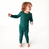 Hunter Green Waffle Kids PJ Set