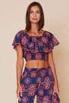 Smocked Ruffle Crop Top in Navy